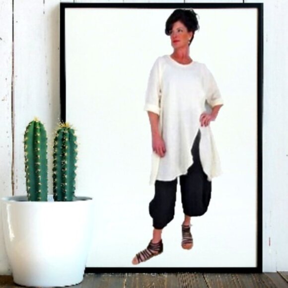 Tina Givens Ivory Penelope Oversized Lagenlook Long Sleeve Long Shirt, SM/Med - Picture 3 of 11